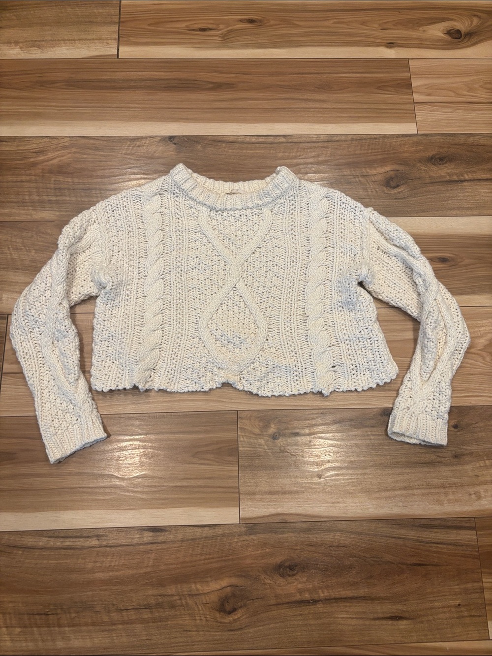 Free People Cropped Cable Knit Crewneck Sweater - Cream